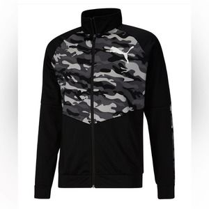 NWT Puma Camo Full Zip Up Track Jacket Black, Gray Pockets Mens Large $65